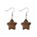 Detail view of tiger eye star earrings with silver hooks on a clean white background - Tiger Eye Star