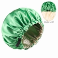 Double-layer satin sleep cap in green and beige with adjustable elastic strap - Grass Green