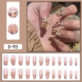 Long ballerina press-on nails with leopard print, 3D bows, and rhinestones in model D-95 - Long Coffin Leopard Bowknot Row Rhinestone Style (D-95) / 24 Pcs/Set