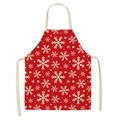 Red Christmas linen apron with white snowflake pattern and adjustable neck strap - Red White Dots Snowflake (WQ01-29)