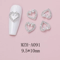 Macro shot of silver heart nail charms with rhinestones and bow design 9.5x10mm - Silver Heart Center Bowknot Style (A091)