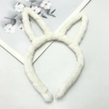 Close-up of soft white plush bunny ear headband with fluffy texture for hair styling - Rabbit Ear / Long / White