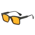 Fashion square sunglasses for women, stylish black frame with vibrant orange lenses and chic rivets. - Black Frame Orange Lens