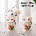 Set van 10 wegwerp verjaardagskoffiebekers van 230ml met kleurrijke ballonversiering - 10 Stuks Ballon Papieren Bekers
