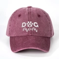 Vintage washed purple baseball cap featuring white DOG MOM embroidery and a cute paw print - Burgundy