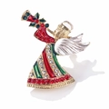 Golden Christmas angel brooch with red and green rhinestones for festive outfits - Christmas Angel