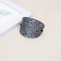 Retro wide oval hair wrap with silver floral embossing and elastic tie for ponytails - Silver Relief