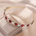 Elegant gold metal headband featuring alternating red and white rhinestone hearts - Red White Heart Style (FG0009-13)