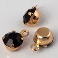 DIY jewelry charm with black faceted zircon and gold-plated copper four-claw setting - 1 Piece / Gold Plated with Black Zirconia