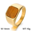 Gold stainless steel signet ring with square tiger eye stone, 14mm width and 10g weight - US 7 / Amber Stone Style (KR110124-MZOZ) / Gold