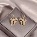 Elegant gold butterfly bow earrings with rainbow zircon and sparkling rhinestones - E3651-Gold Zirconia Bow Hook