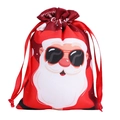 Christmas polyester gift bag featuring Santa Claus with sunglasses and red satin drawstring - 15*20cm / Santa Claus