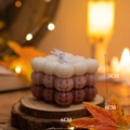 Handmade stacked pumpkin candles in white and brown with Halloween faces, 6x6x5cm - Pumpkin Cube / Ombre Brown