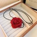 French luxury rose flower necklace with a red resin pendant and adjustable black rope - Necklace-Red (Large)