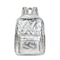 Fashionable silver quilted backpack for women with padded texture and front zipper pocket - Bright Silver