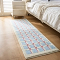 Tappeto da camera rettangolare in peluche con motivo a scacchi blu e rosa e bordo bianco - 50x80cm / Giardino