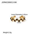 Golden stainless steel ring featuring alternating black agate stones with 1.82cm diameter - Multi-Stone Chain Style (JDRW2306013-BK)