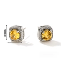 Square halo stud earrings featuring yellow cubic zirconia stones in silver setting - Silver-Yellow Zircon