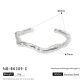 Detailed specs of wave-textured stainless steel bangle with dimensions and material info - Silver Irregular Lava Open (NB-B6309-S)