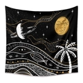 Bohemian black and gold celestial tapestry featuring moon face and star patterns - ZJ516-1/Black Gold Mystic Mountain / 73X95CM/Brushed Fabric