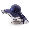 Détail du chapeau en paille marine avec ruban Love You Forever et bordure en tulle - M (56-58cm) / Bleu Marine