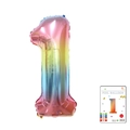 Gradient color number 1 foil balloon with vibrant pink blue and yellow shades - 40-inch Gradient 1 With Paper Card
