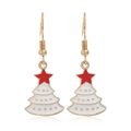 Festive Christmas tree earrings with red stars and white enamel in gold alloy - Christmas Tree #10