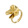 Modischer vergoldeter offener Ring mit abstrakter Wellenstruktur und verstellbarem Band - VJ575 Gefaltetes Blatt / Gold