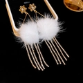 Zircon snowflake earrings with white fur ball and golden rhinestone tassels detail - 925 Sterling Silver Pin/Alloy/Faux Fur/Zirconia / Gold Snowflake White Hairball Tassel (26#)