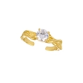 Elegant S925 sterling silver gold-plated ring with irregular texture and sparkling zircon - 18K Gold