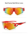 Detail view of red sport sunglasses with gradient mercury lenses for cycling - Red Frame Red Mirror