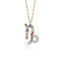 Gold s925 silver necklace with rainbow pavé zircon letter B pendant for women - Capricorn / 925 Silver