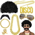 7-piece retro disco set with afro wig, gold chains, sunglasses, and dollar ring - Elvis Wig 7-Piece Set