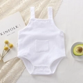 White ribbed cotton baby bodysuit with spaghetti straps and front pocket detail - 66CM / White