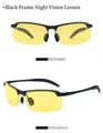 Front and 45-degree angle views of black semi-rimless night vision glasses with yellow lenses - Black Frame Day and Night Vision Lens