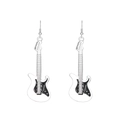 Orecchini a forma di chitarra elettrica argento e nero con dettagli in smalto - Gancio per Orecchio Chitarra Elettrica Bianco Argento (M-800)