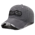 Grey washed denim baseball cap with distressed brim and Purist embroidery detail - Adjustable / Gray