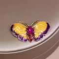 Elegant butterfly brooch with purple and yellow gradient enamel and pink crystals - Purple Enamel Butterfly