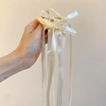 Barrette en satin de soie blanc crème avec petits nœuds et longs rubans fluides - 33# Pince à cheveux ruban à pampille nœud blanc crème