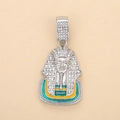 Macro detail of Egyptian Pharaoh head pendant with clear diamonds and colorful enamel - Silver Egyptian Pharaoh (Crown)