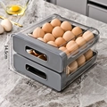 Double-layer gray drawer-style egg storage box for refrigerator organization - 32 Slots / Gray