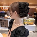 Pince à cheveux noire à pois avec dentelle élégante pour femmes au style rétro sophistiqué - 1# Modèle Bulle Asymétrique Noir
