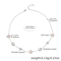Silver stainless steel necklace featuring pink cat's eye stone and imitation pearl details - Pink Cat's Eye Style (P822) / 40+5cm / Steel