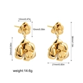 Detailed view of 18K gold camellia drop earrings with precise 38mm height dimensions - Gold Double Camellia Drop Earrings