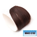 Detail of dark reddish brown 3D French bangs hairpiece with realistic fiber texture - Red Brown