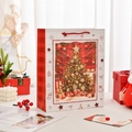Sacchetto regalo di Natale con lati a quadretti rossi e motivo di albero su legno - S (18x8.5x24cm) / Albero di Natale Venature Legno