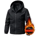 Giacca da uomo nera con cappuccio e fodera in pile, giacca invernale antivento slim fit - Taglia M / Top / Nero Foderato
