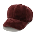 Detail shot of plush wine red faux fur texture and stitching on winter baseball cap - M(56-58cm) / Burgundy