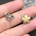 DIY flower charm pendants in black enamel and gold finish with pearl centers - 1Pc Black Cherry Blossom Pearl 12x15mm