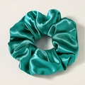 Oversized turquoise green satin scrunchie with a glossy silk-like pleated finish - Green